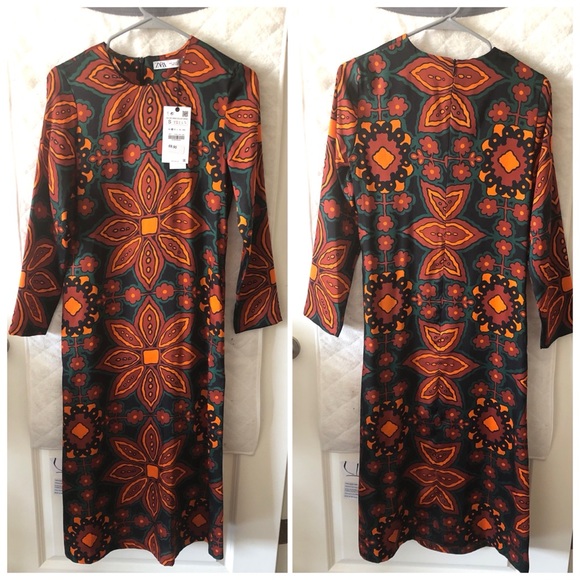 LAST size XL NWT ZARA ROUND NECK PRINTED MIDI DRESS - Picture 10 of 10
